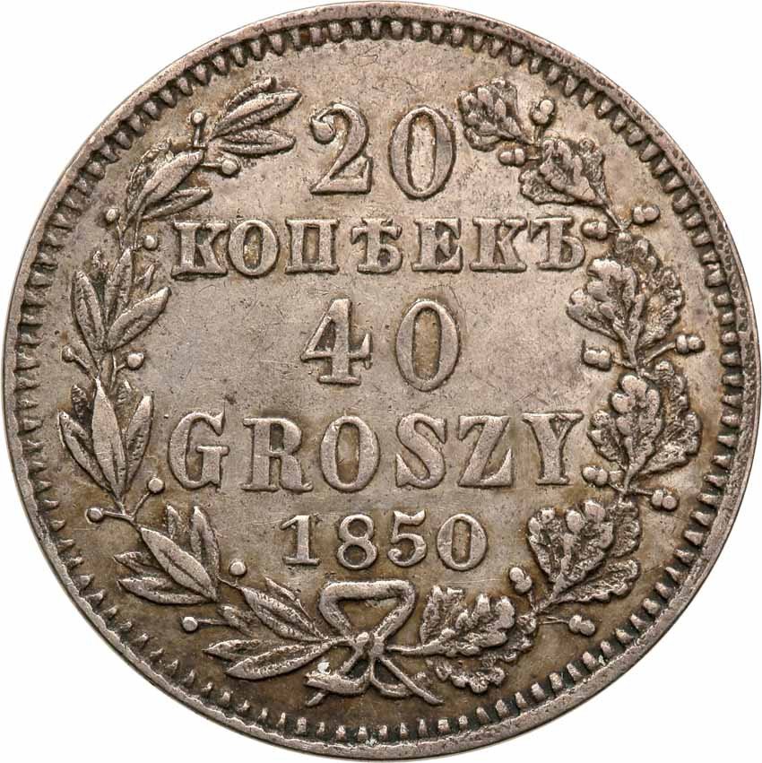 Polska XlX w. / Rosja. 20 kopiejek = 40 groszy 1850 MW, Warszawa